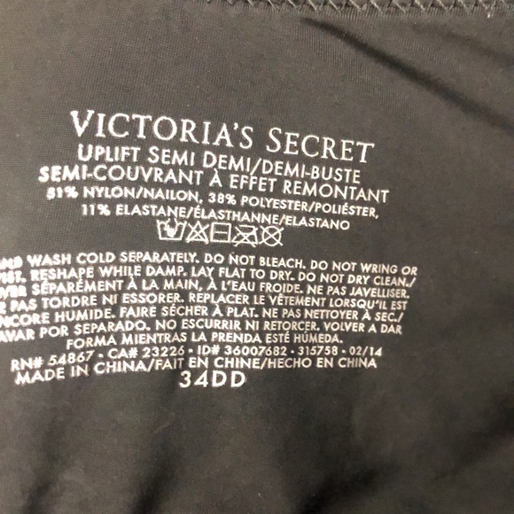 VICTORIA’S SECRET black and gray uplift bra. Size 34 DD. - Picture 9 of 9